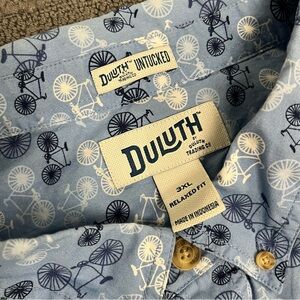 Duluth Untucked Shirt Mens 3XL Blue White Bicycle Print Short Sleeve Button-Down